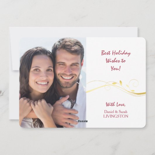 Gouden Lint Snowflake Bulb Twee Foto Kerstmis Feestdagenkaart (Achterkant)