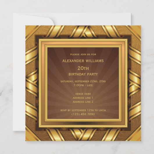 Gouden lint & sterren ingelijst Mans 20e verjaarda Kaart (Achterkant)