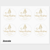 Gouden lintboom vrolijk kerstscript ronde sticker (Vel)