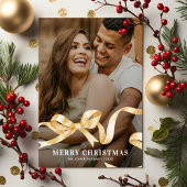 Gouden linten strik foto Kerstmis Feestdagenkaart