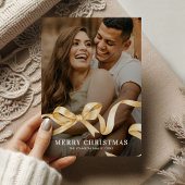 Gouden linten strik foto Kerstmis Feestdagenkaart