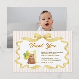 Gouden lintstrip Beary eerste verjaardag foto Bedankkaart