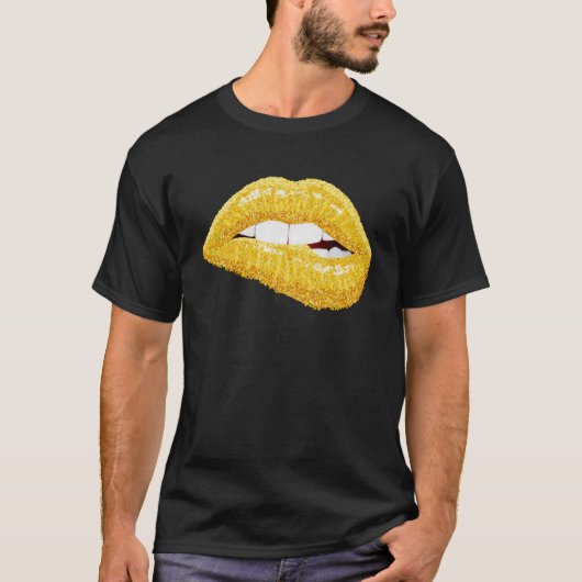 Gouden lippen bijtende lippenstift make-up trui ho t-shirt (Voorkant)