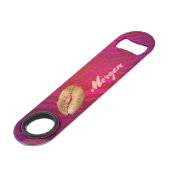 Gouden lippen en fuchsia strepen speed flessenopener (Voorkant Gekanteld)