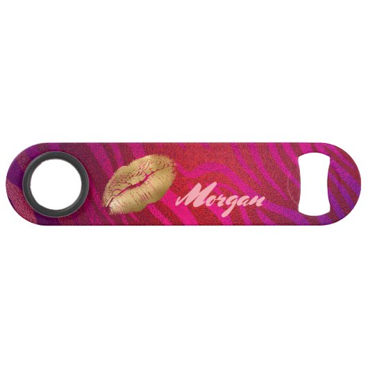 Gouden lippen en fuchsia strepen speed flessenopener (Voorkant (Horizontaal))