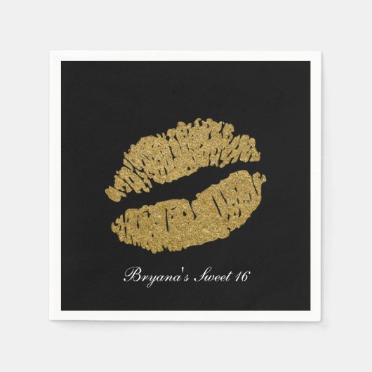 Gouden Lippen Faux Sparkle Kiss Schoonheid Make-up Servet (Voorkant)
