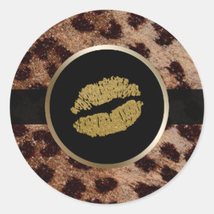 Gouden Lippen Glitter Sparkle Sparkly Cheetah Leop Ronde Sticker