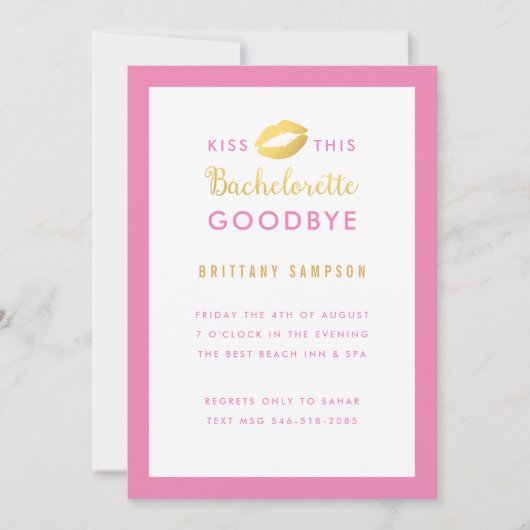 Gouden Lippen Kus deze Bachelorette Vaarwel Roze Kaart (Voorkant)