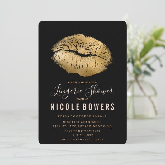 Gouden Lippen Lippenstift Ondergoed Bruidsdouche U Kaart (Staand voorkant)