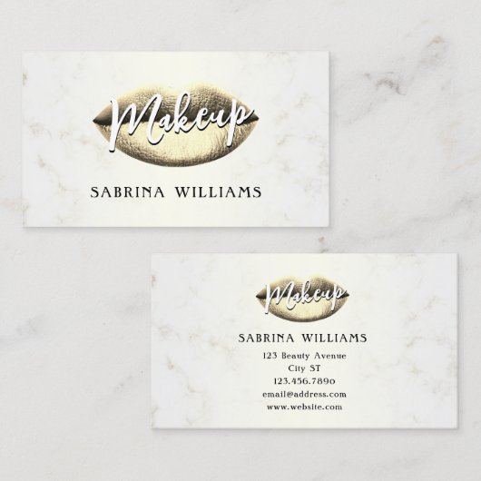 Gouden lippen make-up artist visitekaartje (Voorkant / Achterkant)