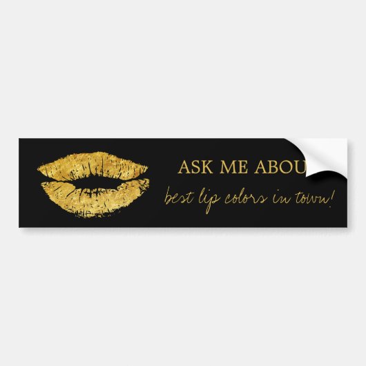 Gouden lippen print zwart vraag me over promotione bumpersticker (Voorkant)