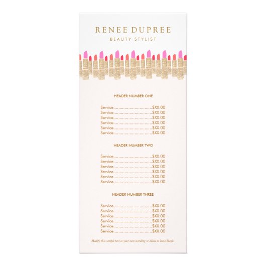 Gouden lippenstift roze make-up artiest service me reclamekaart (Voorkant)