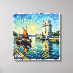 Gouden Lissabon Belem Toren Scene Doek Kunst Canvas Afdruk