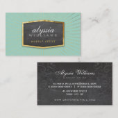 GOUDEN LOGO art deco elegant sunburst grijs munt Visitekaartje (Voorkant / Achterkant)