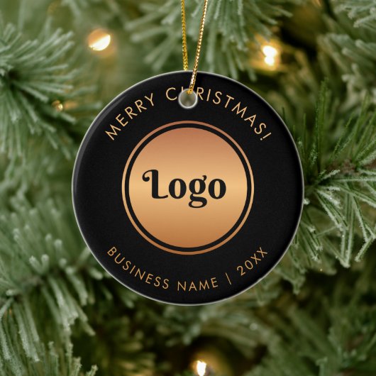 Gouden Logo & Custom Text Company Kerst Nieuwjaar Keramisch Ornament (Boom)