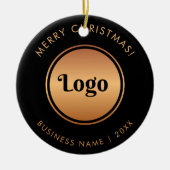 Gouden Logo & Custom Text Company Kerst Nieuwjaar Keramisch Ornament (Voorkant)