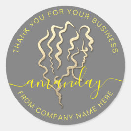 Gouden Logo naam Grijs Geel Haar Beauty Dank u Ronde Sticker