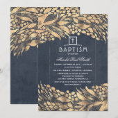 Gouden loof Elegant Marine Blauw Doopsel Kaart (Voorkant / Achterkant)