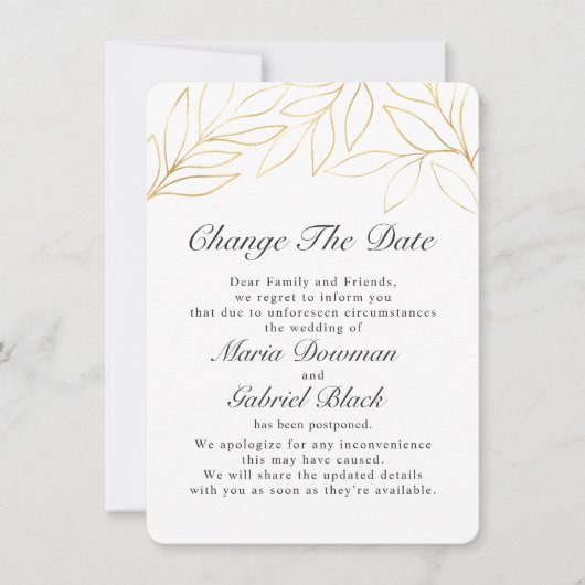 Gouden Loof Huwelijk Uitstel Wijziging Bewaar De  Save The Date (Voorkant)