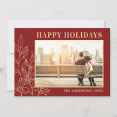 Gouden Loofwerk Bordeaux Foto Prettig Kerstfeest Feestdagenkaart (Voorkant)