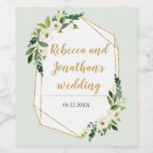 Gouden Look Geometrische Frame Bloem Wijn Etiket (Enkel label)