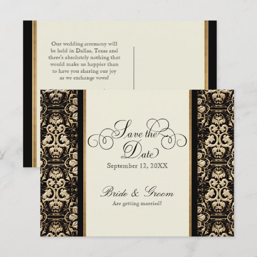 Gouden look, kant Barok Art Nouveau Deco 20s stijl Uitnodiging Briefkaart (Voorkant / Achterkant)