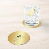 Gouden look Sjabloon Monogram Elegant Modern Ronde Kartonnen Onderzetter (Insitu)
