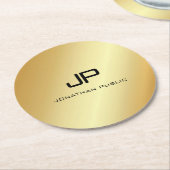 Gouden look Sjabloon Monogram Elegant Modern Ronde Kartonnen Onderzetter (Gebogen)