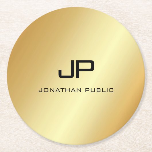 Gouden look Sjabloon Monogram Elegant Modern Ronde Kartonnen Onderzetter (Voorkant)