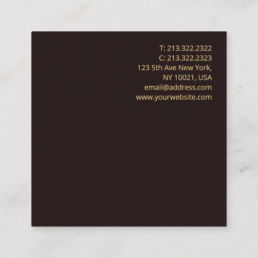 Gouden look tekst Modern Elegant Zwart Fluweel Vierkante Visitekaartje (Achterkant)