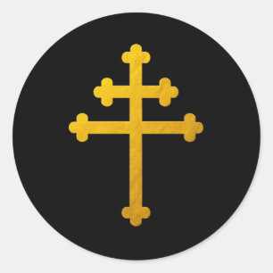Gouden Lorraine-kruissticker, op zwart / christeli Ronde Sticker