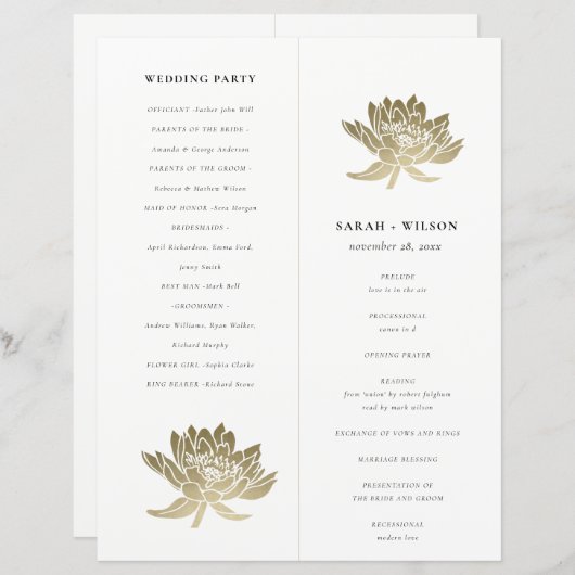 Gouden Lotus Bloemen Opvouwbaar Groot Huwelijkspro (Voorkant / Achterkant)