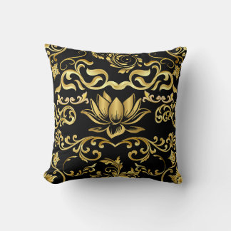 Gouden Lotus & Bloemen Patroon 2508 Kussen
