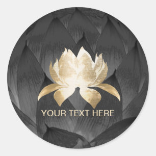 Gouden Lotus Elegant Zwart Bloemen Ronde Sticker