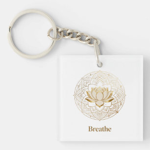 Gouden Lotus Mandala "Breathe" Yoga & Meditatie G Sleutelhanger