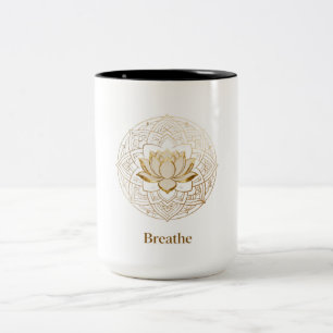 Gouden Lotus Mandala "Breathe" Yoga & Meditatie G Tweekleurige Koffiemok
