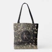 Gouden Lotus Mandala Glitter Gouden Sterren Monogr Tote Bag (Achterkant)