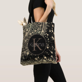 Gouden Lotus Mandala Glitter Gouden Sterren Monogr Tote Bag