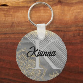 Gouden Lotus Mandala Glitterie Monogram Sleutelhanger (Achterkant)