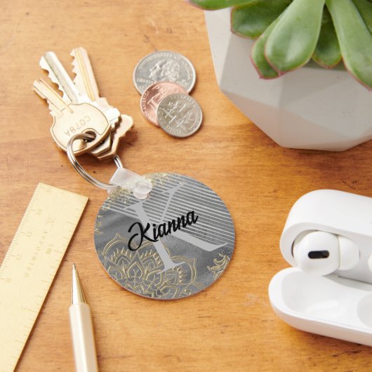 Gouden Lotus Mandala Glitterie Monogram Sleutelhanger (Bureau)