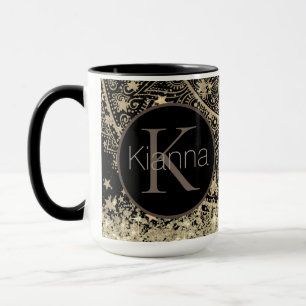 Gouden Lotus Mandala Glittery Stars Monogram Mok