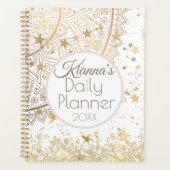 Gouden Lotus Mandala met Gold Stars Daily Planner (Voorkant)