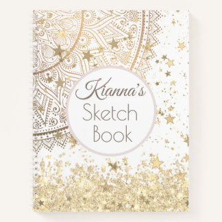 Gouden Lotus Mandala met Gouden Sterren Glitter Notitieboek