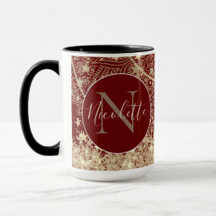 Gouden Lotus Mandala met Gouden Sterren Monogram o Mok