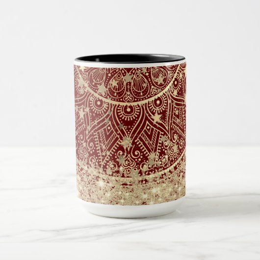 Gouden Lotus Mandala met gouden sterren op rood Mok (Midden)