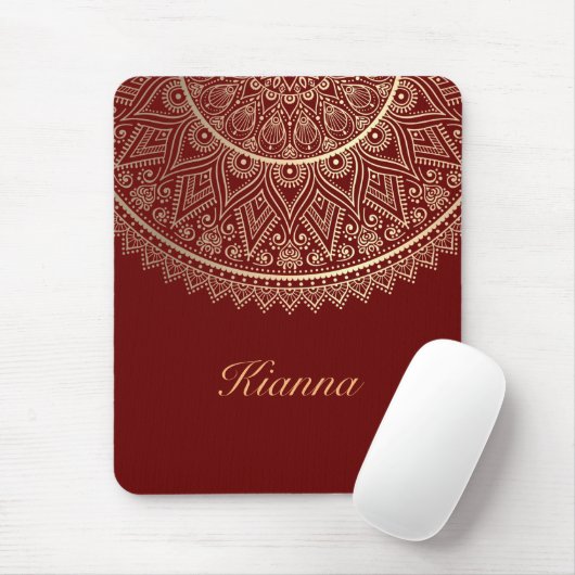 Gouden Lotus Mandala op Rood Gepersonaliseerd Muismat (Met muis)