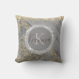 Gouden Lotus Mandala Zilveren Glitter Monogram Kussen