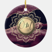 Gouden Lotus OM Mandala Lavendel Marmer Keramisch Ornament (Achterkant)