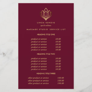 Gouden Lotus Robijn Spa & Massage Prijzen & Dien Flyer