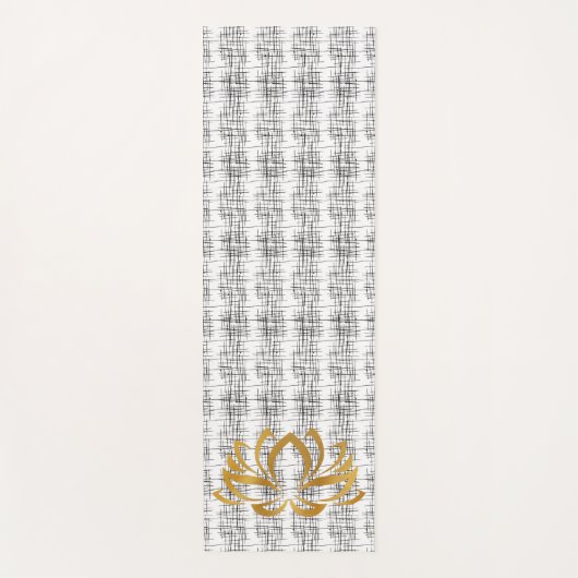 Gouden Lotus Silhouet op Zwart & Wit Patroon Yogamat (Voorkant)
